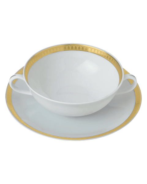 Porcelain Soup Bowl and Saucer Gold Finish