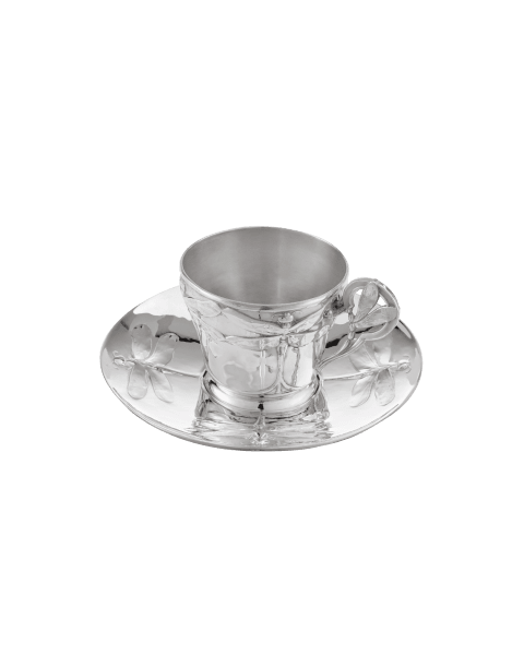 SILVER-PLATED DRAGONFLY CUP AND SAUCER GALLIA