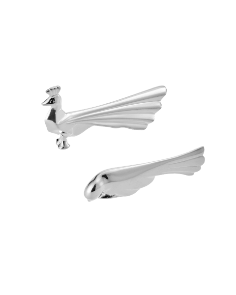 SILVER-PLATED SET OF 2 KNIFE RESTS PEACOCK AND DOVE GALLIA