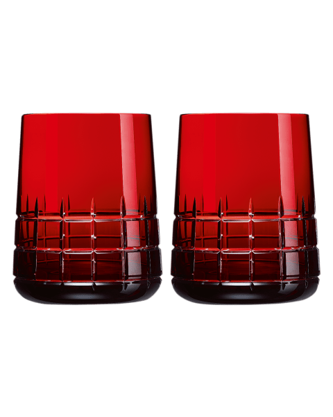Set of Two Crystal Water Glasses Red