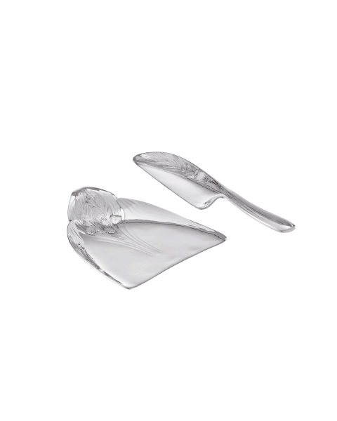 SILVER-PLATED PINE CONE CRUMBS TRAY & KNIFE GALLIA